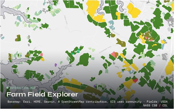 Farm field outlines colored by crop on Virginia’s Eastern Shore