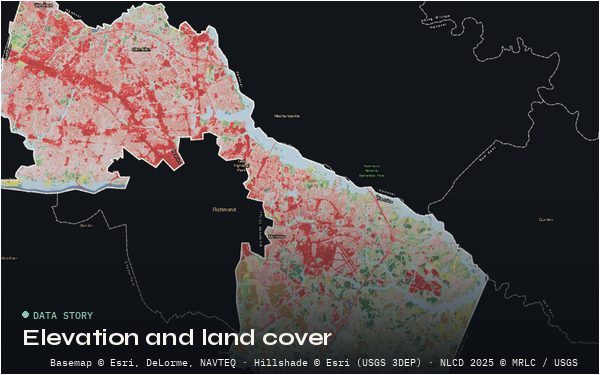 NLCD land cover over USGS 3DEP hillshade for Henrico County, Virginia